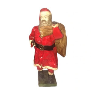 Vintage Paper Mache Santa  Sack Bell Wooden Base 14.5” Tall